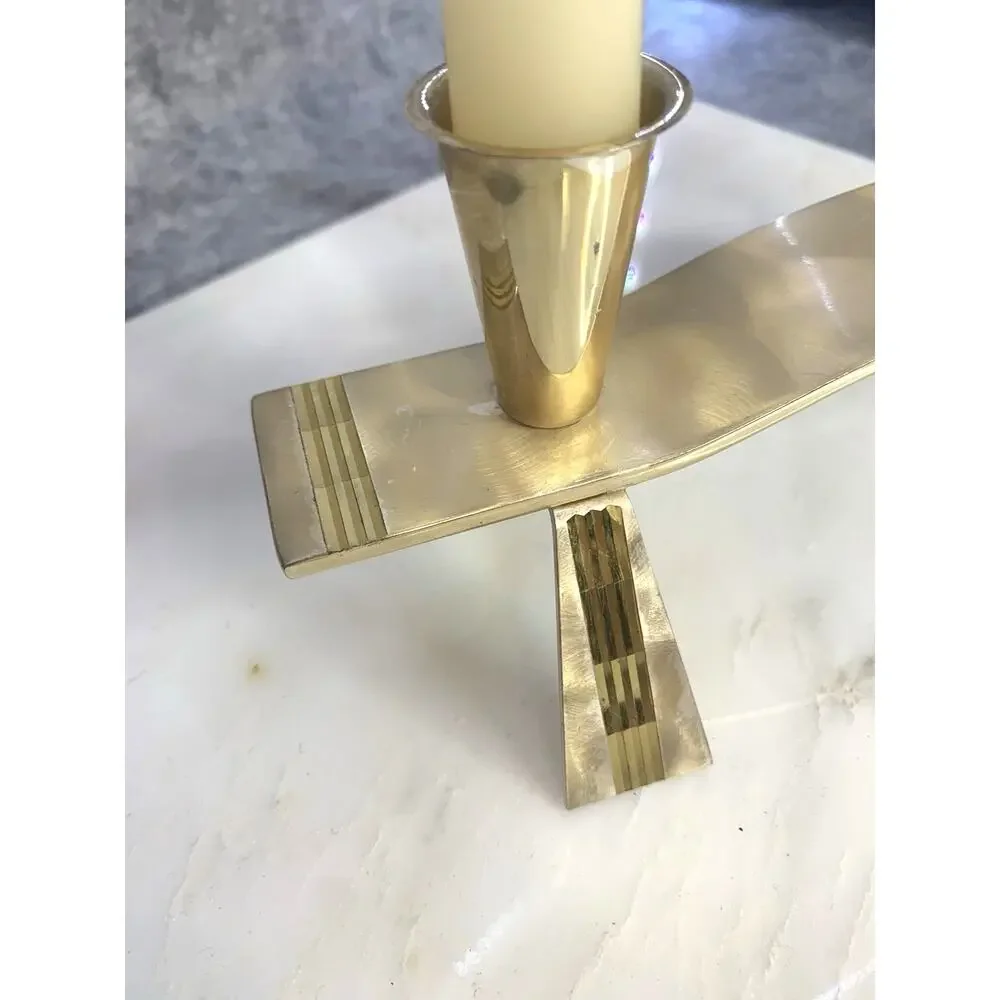 VTG Burnished MCM Hoka Candle Holder Silver Plated Brass Accents West Germany